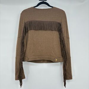Stetson Womens Western Rodeo Cowgirl Moto Fringe Sweater Jacket Brown Top Medium